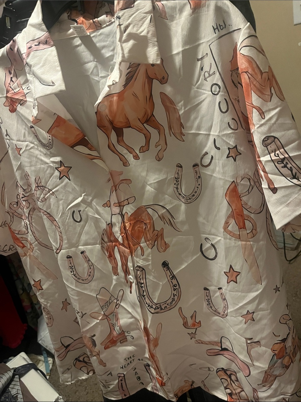 Womens Printed Short Pajama Set - White with Pink Accents - Picture 2 of 5